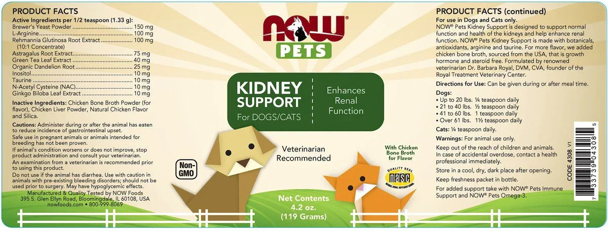 NOW Pets Kidney Support Dog & Cat Supplement 4.2-oz - Dog Kidney & Bladder Supplements 2