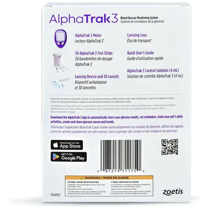 Back label of AlphaTrak 3 Blood Glucose Monitoring Starter Kit for Dogs, Cats & Horses