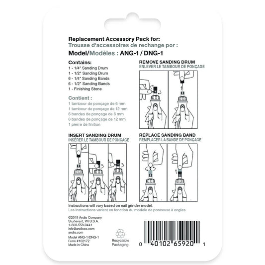Replacement accessory pack for sanding drums and bands on a white background