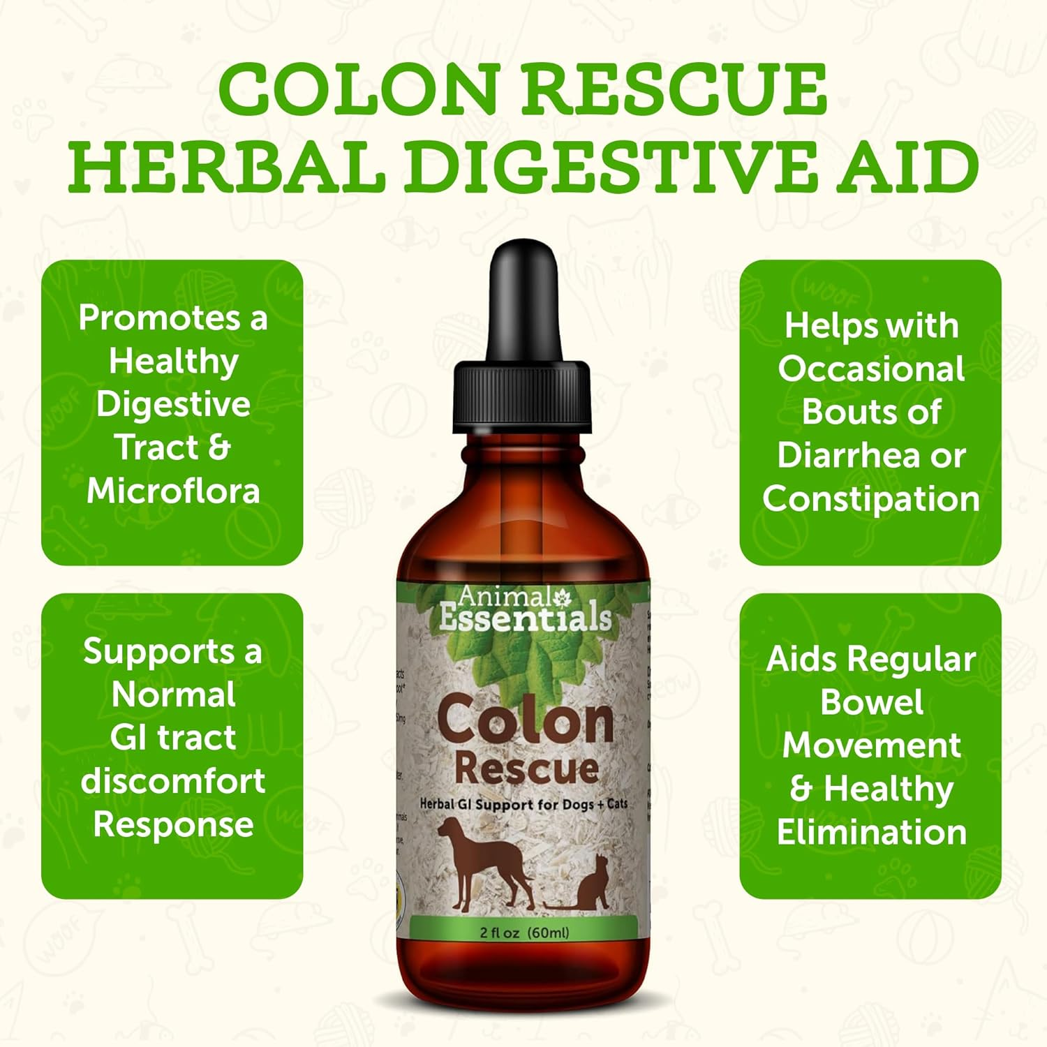 Animal Essentials Colon Rescue Herbal Tonic to Support Normal Bowel Function for Dogs & Cats - Pet Vitamins &