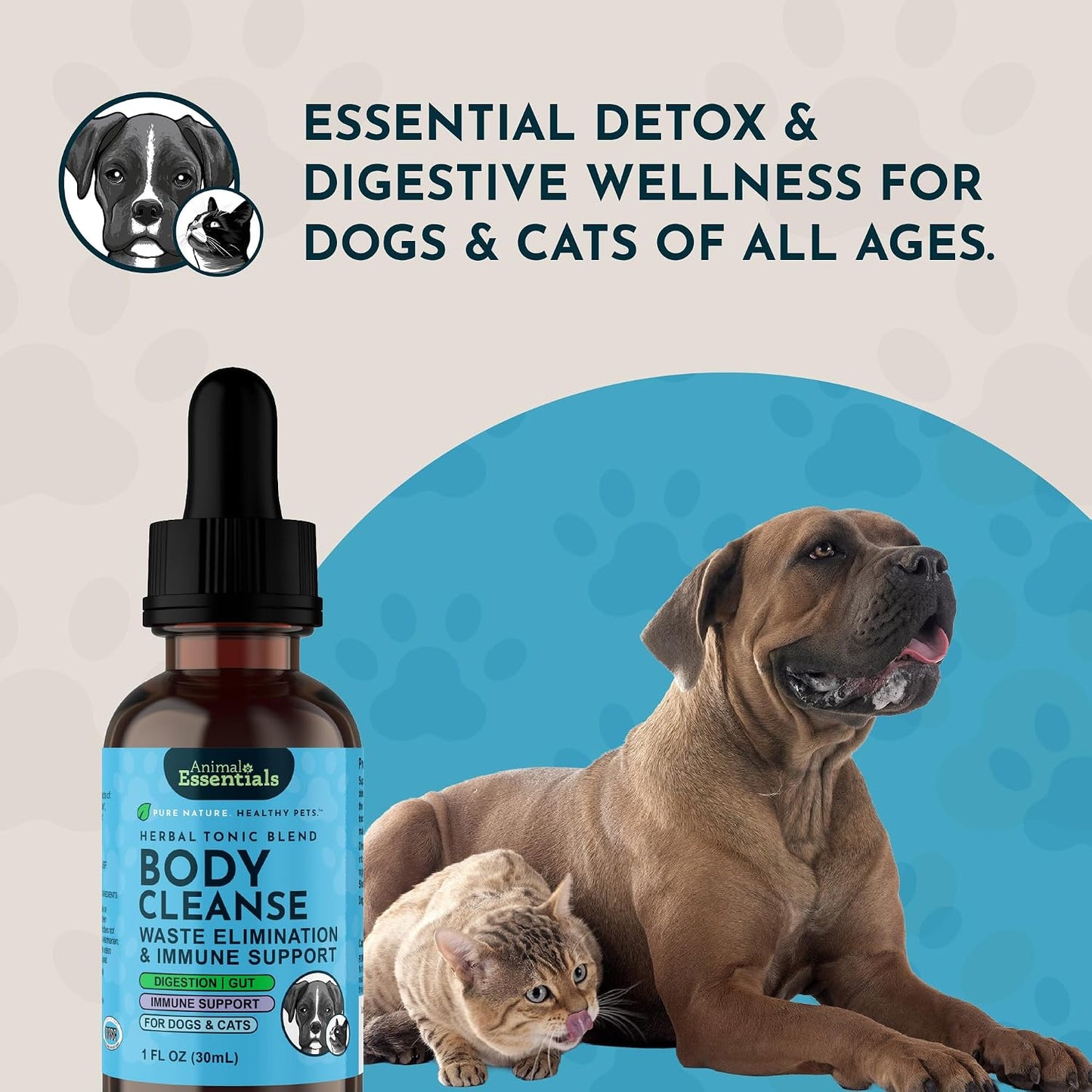 Animal Essentials Herbal Tonic Blend Body Cleanse Waste Elimination & Immune Support for Dogs & Cats - Dog Supplements