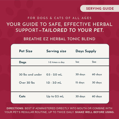 Animal Essentials Herbal Tonic Blend Breathe Ez Promotes Clear Easy Breathing for Dogs & Cats - Dog Supplements &
