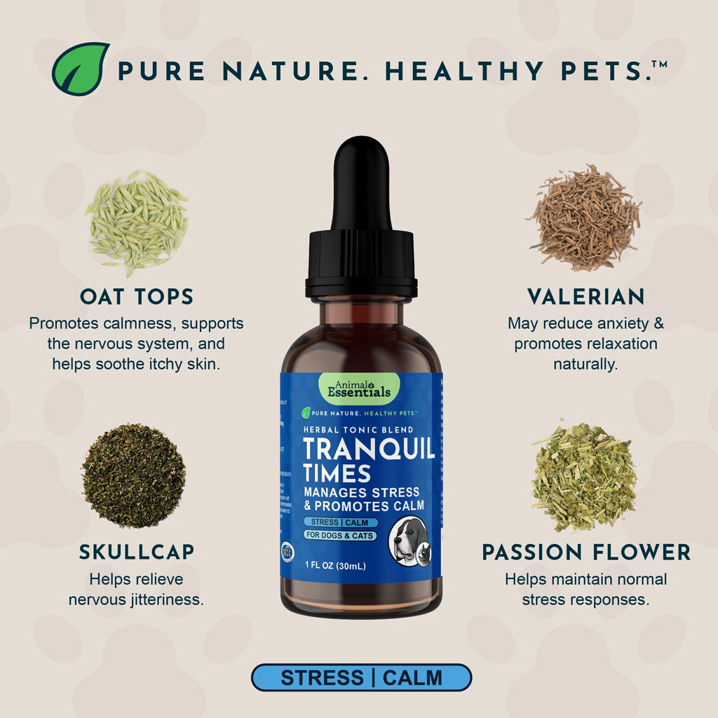 Animal Essentials Herbal Tonic Tranquil Times Manages Stress & Promotes Calm for Dogs & Cats - Dog Supplements &