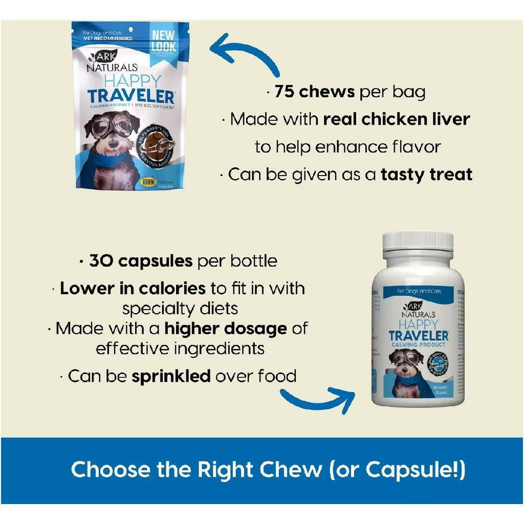 Ark Naturals Happy Traveler Soft Chews Calming Supplement for Dogs & Cats (75 ct)