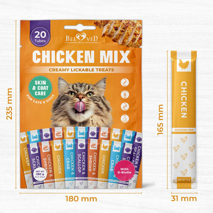 Beloved Pets Chicken Mix Creamy Lickable Treats Skin & Coat Care for Cats & Dogs 20-count - Lickable Cat Treats 9