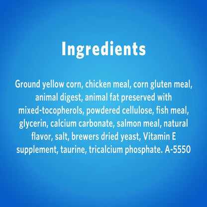 Ingrediens of Purina DentaLife Savory Salmon Crunchy Bites Dental Cat Treats