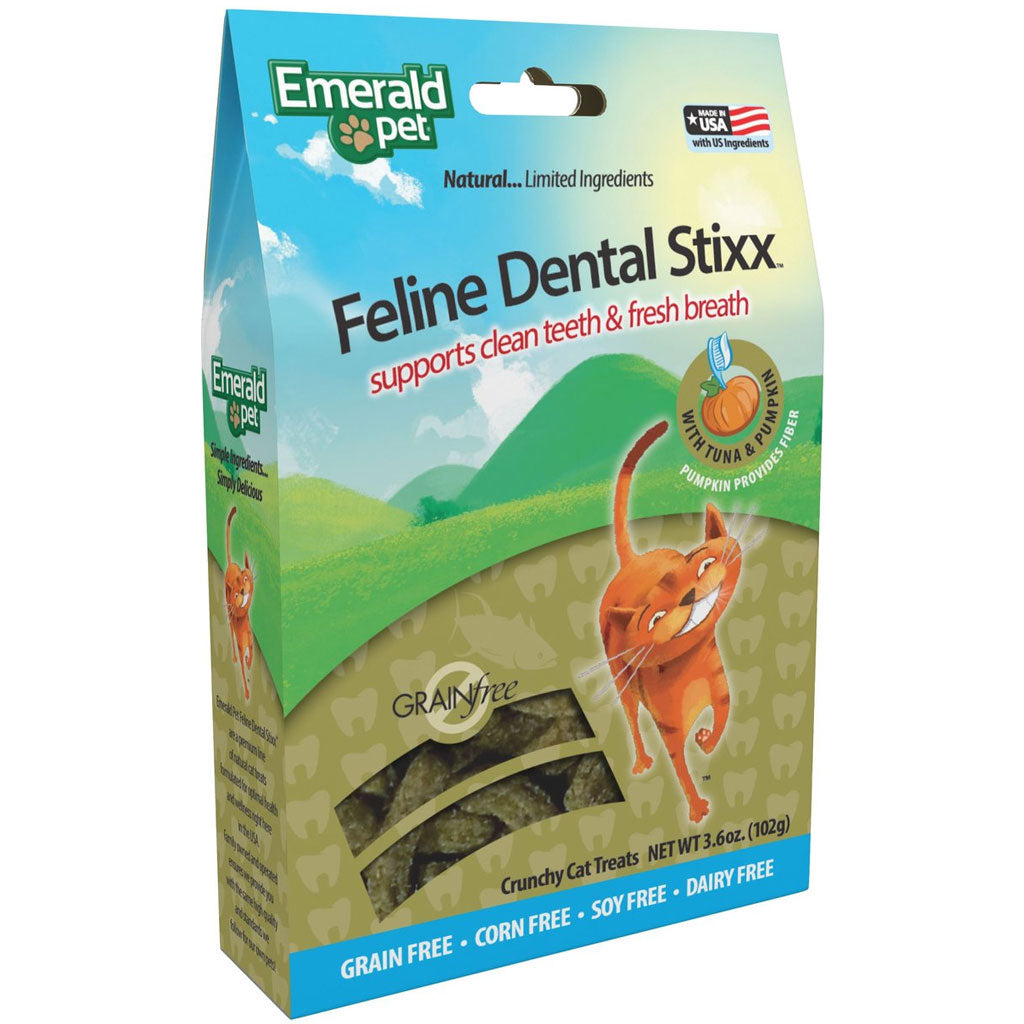 Emerald Pet Feline Dental Stixx with Tuna & Pumpkin Dental Cat Treats (3.6 oz) - Cat Dental Chews & Treats 1