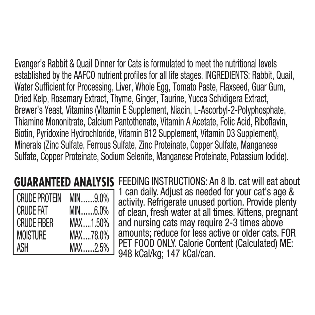 Evanger’s Super Premium Rabbit & Quail Dinner Grain-Free Wet Cat Food (5.5-oz x 24 cans) - Cat Food 3