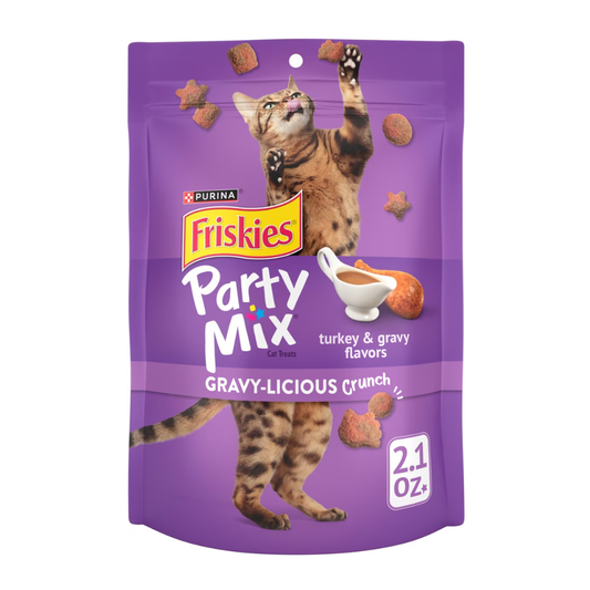 Friskies Party Mix Gravy-Licious Crunch Turkey & Gravy Cat Treats (2.1 oz) - Cat Treats 1