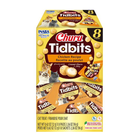 Inaba Churu Tidbits Soft & Creamy Cat Treats (8 packs) - Chicken Recipe - Cat Treats 1