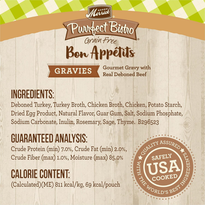 Merrick Purrfect Bistro Grain Free Bon Appetits Gravies Adult Wet Cat Food Turkey Recipe Chunks in Gravy (3 oz x 24
