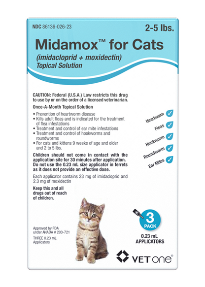 Midamox Topical Solution for Cats 2-5 lbs Teal Box - 3 Doses (3-mos. supply) - Pet Medicine 1