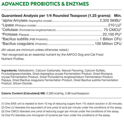 NaturVet Advanced Probiotic & Enzymes Powder with Vet Strength PB6 Probiotic for Dogs & Cats
