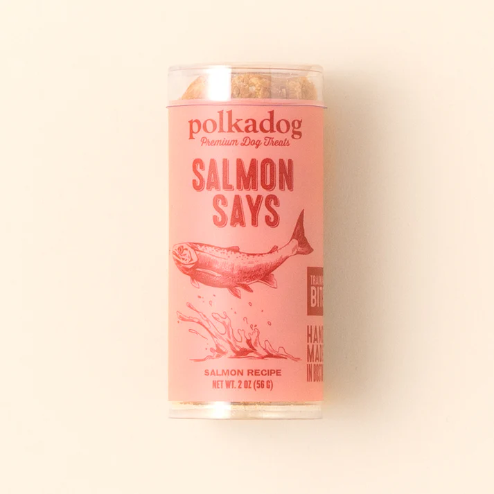 Polkadog Salmon Says Crunchy Training Bits Treats for Dogs & Cats - 2-oz mini tube - Training Dog Treats 12