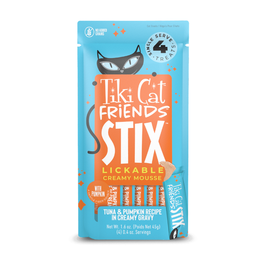 Tiki Cat Friends Stix Tuna & Pumpkin Recipe in Creamy Gravy Lickable Cat Treats (0.4 oz x 4 servings) - Cat Treats 1