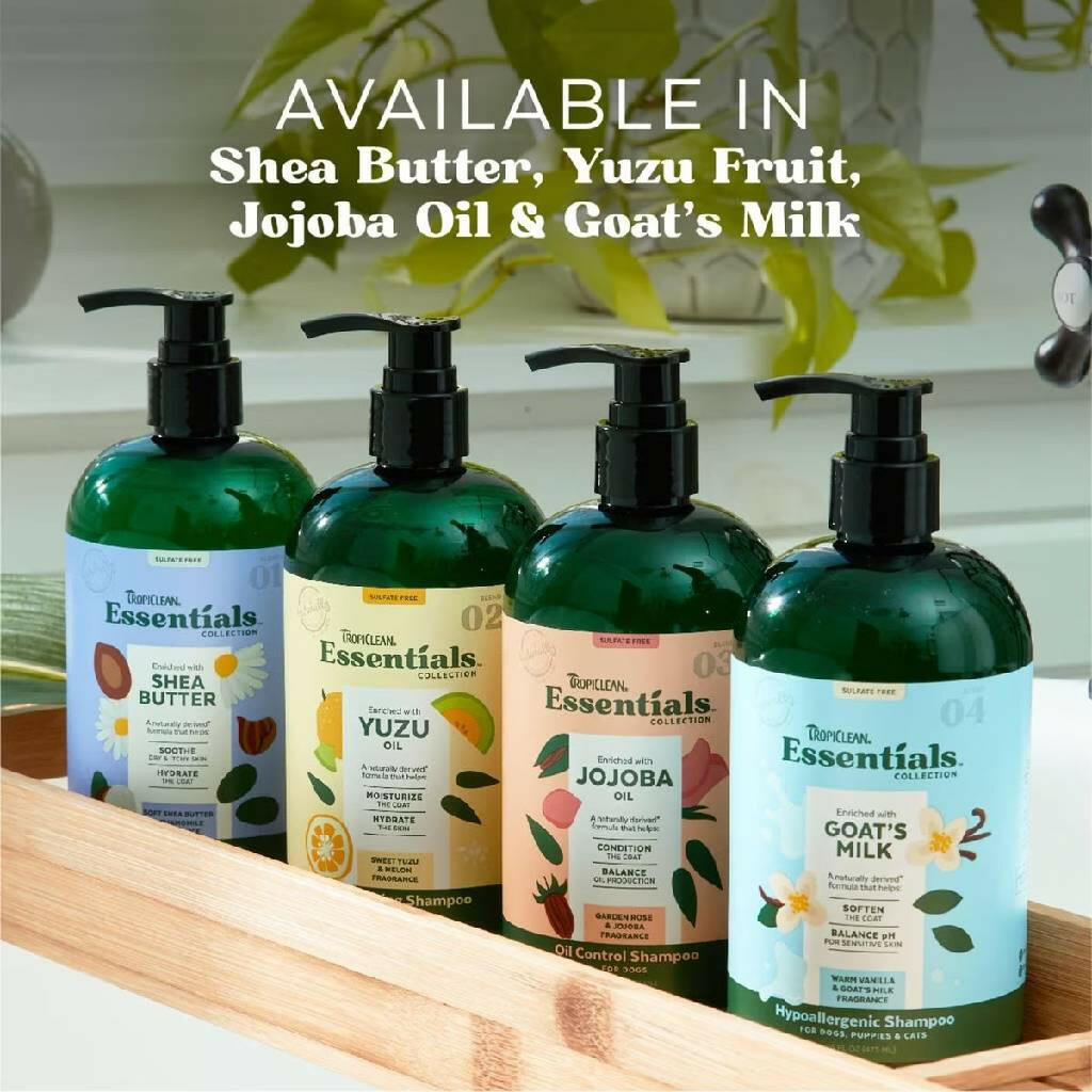 TropiClean Essentials Shea Butter Shampoo for Dogs Puppies & Cats (16 oz)