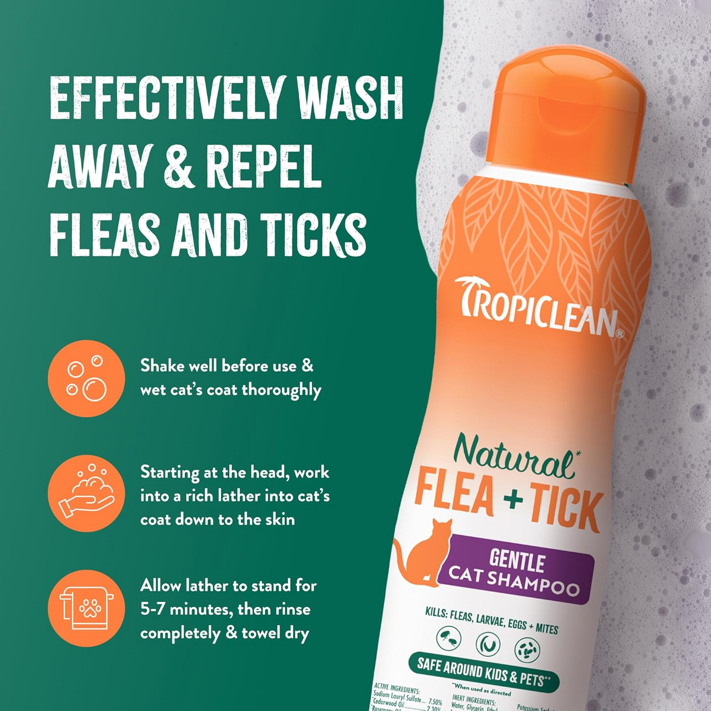 TropiClean Natural Flea + Tick Cat Shampoo (12 oz) - Cat Flea Shampoos & Sprays 6
