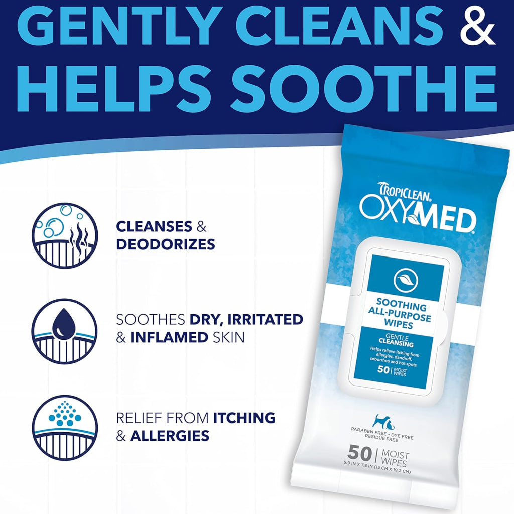 TropiClean OxyMed Soothing Allergy Relief Wipes For Dog & Cat (50 ct)