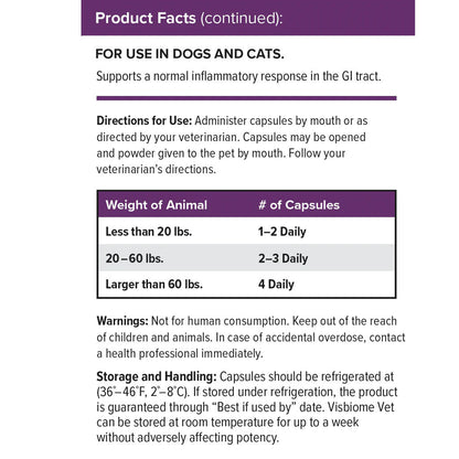 Visbiome Vet High Potency Probiotic Capsules for Pets