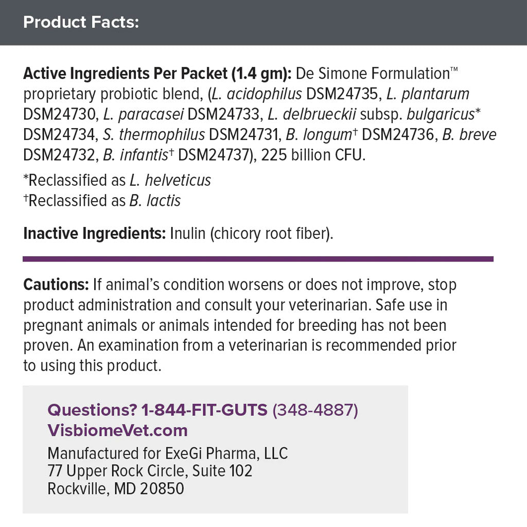 Visbiome Vet High Potency Probiotic Packets for Dogs & Cats