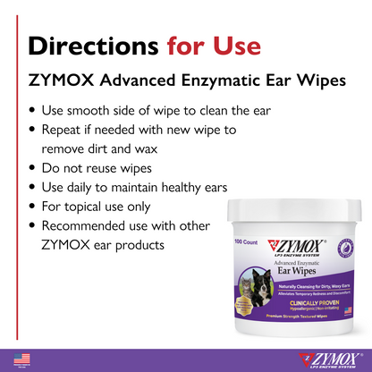 Zymox Advanced Enzymatic Ear Wipes for Dogs & Cats - Directions for Use