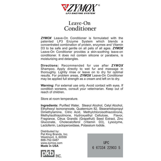 Zymox Enzymatic Leave-On Conditioner for Dogs & Cats - Directions and Ingredients